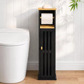 Narrow Bathroom Storage Cabinet with Toilet Paper Holder, Black by OONNEE