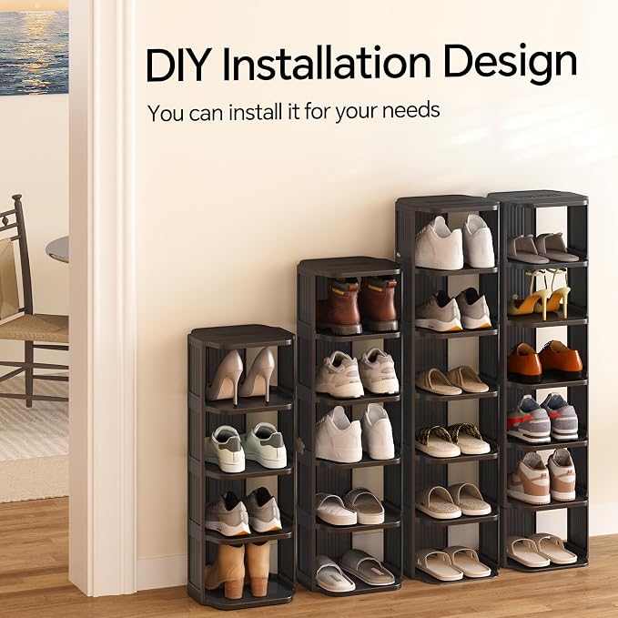Kitstorack Stackable 16-Tier Shoe Rack for Closet & Entrance - Tall, Narrow, Vertical Shoe Stand - Plastic, Free Standing - Ideal for Small Spaces - Image 5