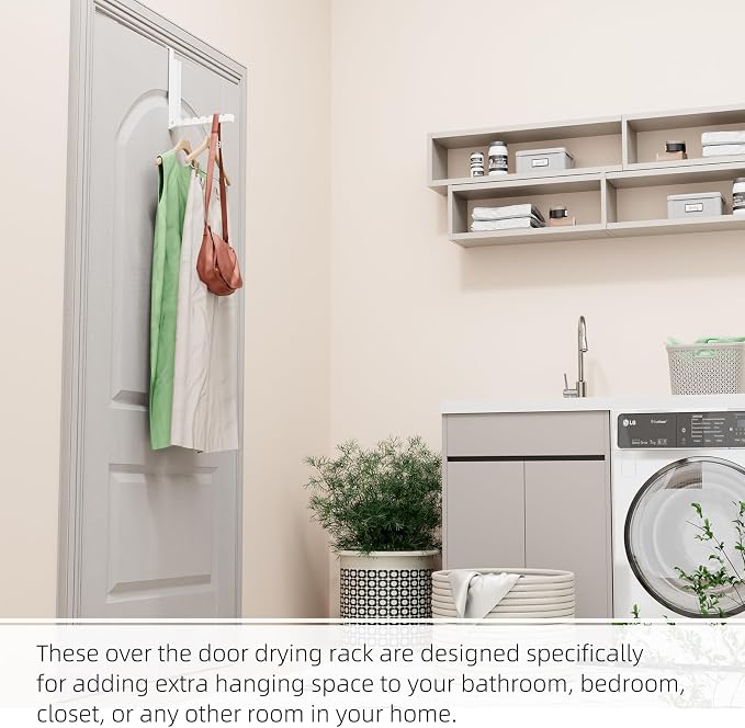 BAKON Over The Door Hanger Folding Clothes Drying Rack, Folding Hanging Coat Rack for Indoor Laundry Room Compact Small Space Foldable Portable Clothing Hanger Hook Collapsible- 4 Pack(White) - Image 4