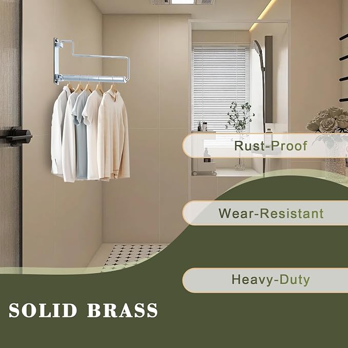 NEWRAIN Chrome Clothes Drying Rack, Wall Mounted Swing Arm Hanger for Laundry Room, Garage, Indoor & Outdoor Use - Image 2
