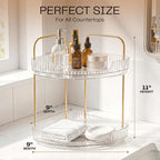 2-Tier Acrylic Corner Bathroom Organizer, 9" x 9" x 11" Large Round Countertop Shelf with Handle, Clear Acrylic Skincare & Makeup Storage Tray, Waterproof Vanity Organizer for Kitchen & Dresser - Image 3