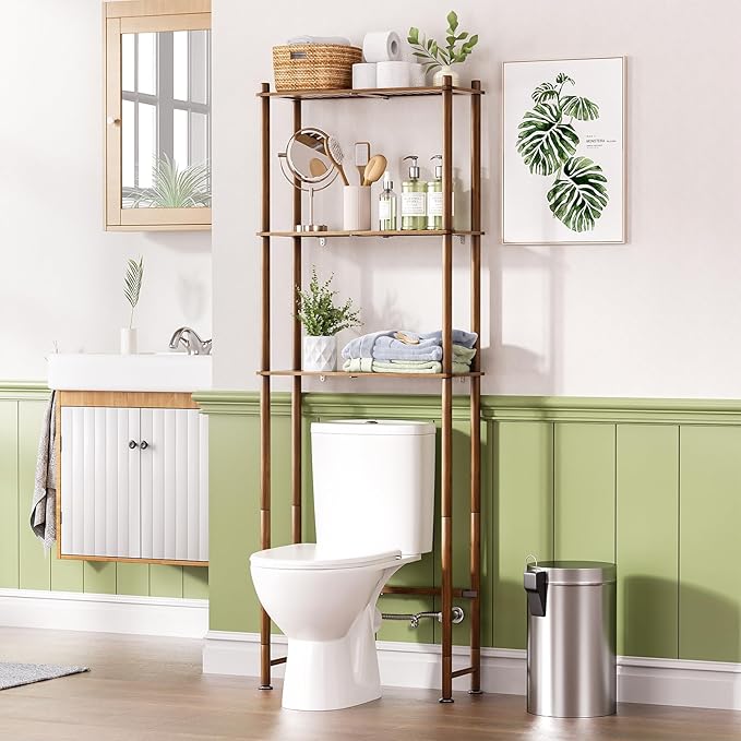 AmazerBath Bamboo Over The Toilet Storage Shelf, 3-Tier Over Toilet Bathroom Organizer Rack, Bathroom Shelves Over Toilet, Space Saver, Walnut Brown by AmazerBath