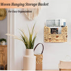 Hanging Magazine Basket, Woven Wall Magazine Holder Organizer with Handle for Mail, Files, Books - Water Hyacinth Farmhouse Storage Rack for Bathroom, Kitchen, Office - Image 5