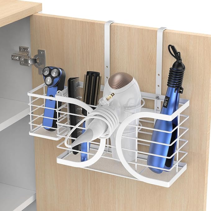 Hair Dryer Holder 3in1 Hair Tool Organizer/Wall Mounted,Cabinet Door or Desk-based Blow Dryer Holder/Height-adjustable Curling Iron Holder/Bathroom Cabinet Organizer for Flat Irons Curling Wand - Image 3