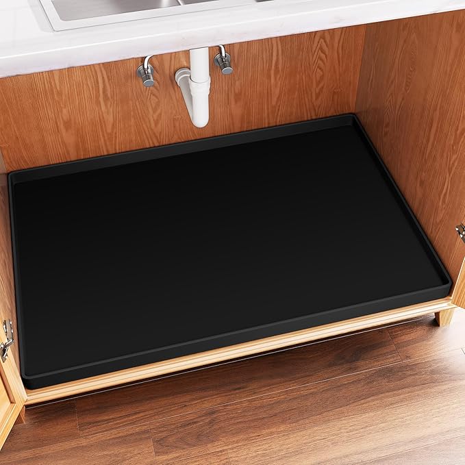 FLATO Waterproof Under Sink Mat, 34" x 22", Black by Unknown