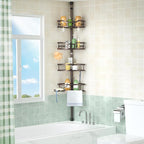 HAMITOR Corner Shower Caddy Tension Pole: Rustproof Stable 4-Tier Bathroom Organizer Shelves for Bathtub Shampoo Storage - 47-121 Inch Quick Install Adjustable Standing Rack with Soap Rack - Bronze - Image 7