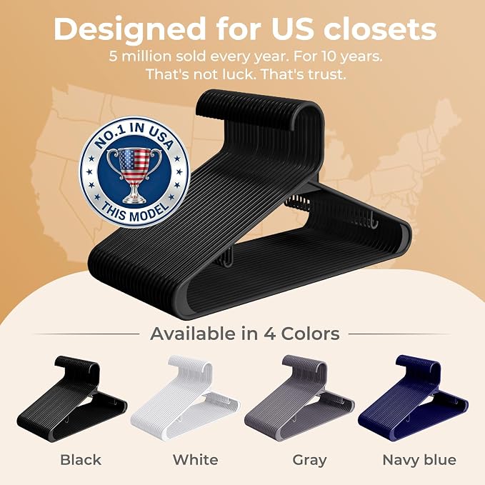 HOUSE DAY Black Plastic Hangers 20 Pack, Slim Space-Saving Clothes Hangers - Image 9