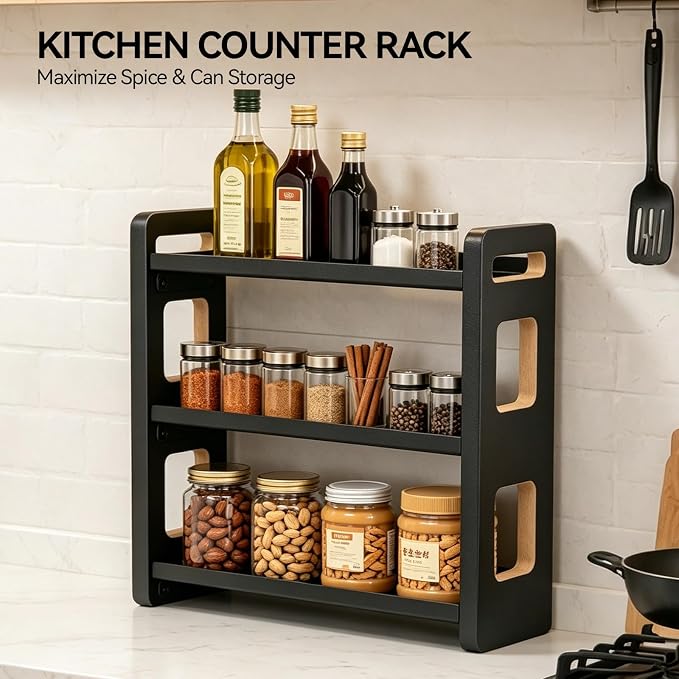 3-Tier Black Bathroom Countertop Organizers and Storage, Vanity Bathroom Sink Organizer Shelf for Skin Care Makeup Cologne and Perfume, Kitchen Countertop Spice Rack Organizer - Image 3