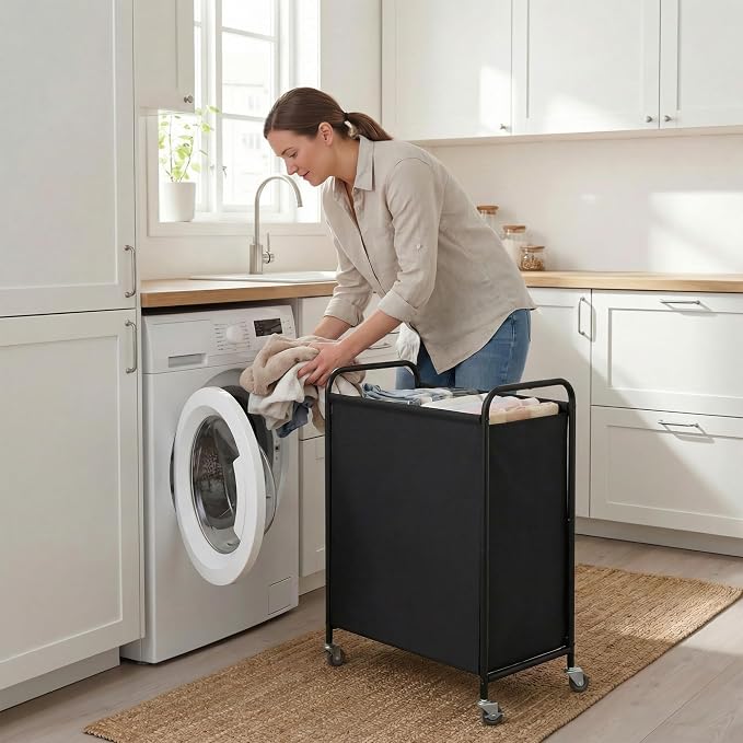 GRANNY SAYS 2 Section Laundry Sorter, 130L Large Hamper Basket with Wheels - Image 8