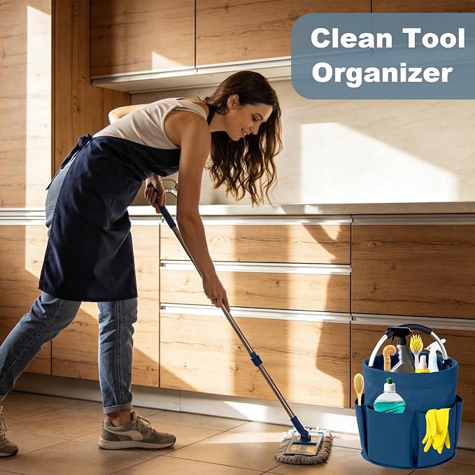 Cleaning Caddy with Handle, 17L Foldable Cleaning Supplies Organizer, Portable Storage Basket, Cleaning Supply Caddy, Multifunctional Cleaning Bucket Bag for Garden, Home, Kitchen (Blue) - Image 2