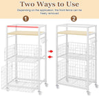 Hongtamoya 3 Tier Laundry Room Cart with Pull-Out Baskets, Storage Cart with Wheels, Rolling Cart with Wood Top Metal Bathroom Laundry Room Organization Mobile Shelf Unit Organizer Trolley, White - Image 3