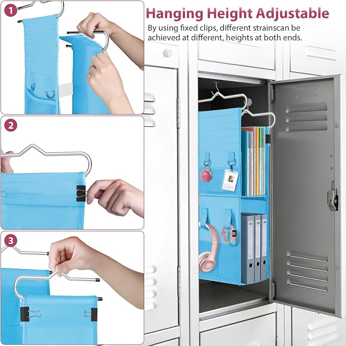 LOVEGRASS 3 Shelf Locker Organizer, Locker Shelf with Side Pockets, Blue - Image 6