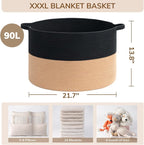 INDRESSME XXXLarge Woven Rope Blanket Basket Living Room Black Camel, 90L - Image 3