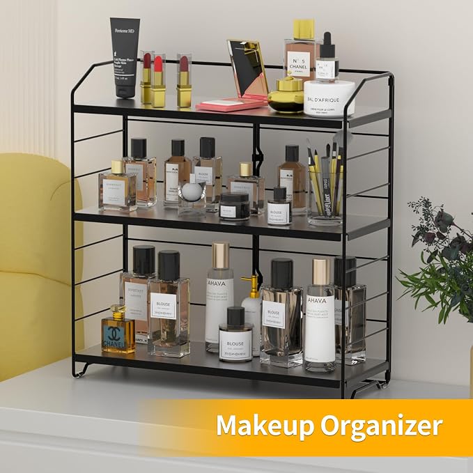 BOIVSHI Bathroom Countertop Organizer, 3-Tier Bathroom Counter Organizer, 8-Levels Height Adjustable, Bathroom Organizer for Kitchen, Pantry, Livingroom, Offices Storage, Metal Black - Image 8