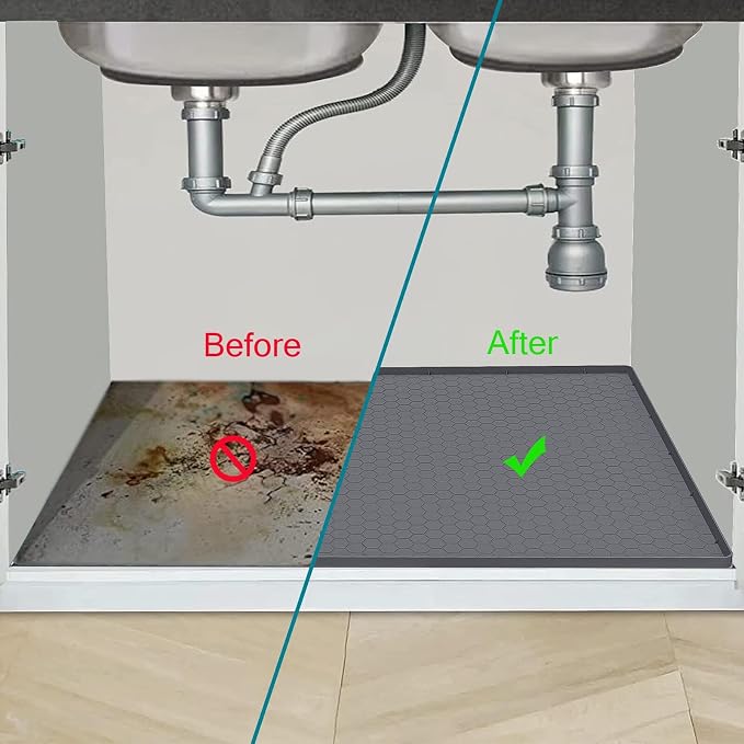 Under Sink Mat 31 x 22 for Kitchen Waterproof, Silicone Under Sink Liner for Kitchen Bathroom Cabinet Organizers and Storage, Easy to Clean Cabinet Mat, Grey - Image 3