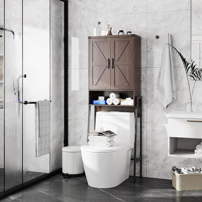 Vabches Over The Toilet Storage Cabinet with 2-Door Design Bathroom Organizers and Storage with Anti-Tip Device Over Toilet Organizer with Shelves for Bathroom,Restroom,Laundry Espresso - Image 3