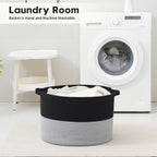 Foldable Laundry Hamper Basket with Collapsible Handle Cotton Rope Soft Woven Fabric Storage Organizer Clothes Toys Nursery Bedroom Dorm Space Saving Bin (Black & Grey, 80L(21.7"D x 13.8"H)) - Image 7