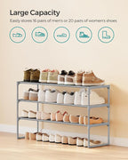 SONGMICS Shoe Rack, 3-Tier Shoe Organizer, Metal Storage Shelf | for Entryway, Upright or Upside Down, for 16-20 Pairs, Stackable, 11.8 x 36.2 x 21.7 Inches, Gray ULSA303G01 - Image 6