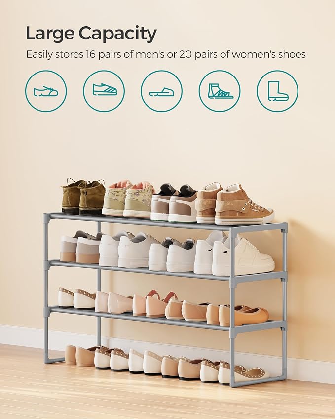 SONGMICS Shoe Rack, 3-Tier Shoe Organizer, Metal Storage Shelf | for Entryway, Upright or Upside Down, for 16-20 Pairs, Stackable, 11.8 x 36.2 x 21.7 Inches, Gray ULSA303G01 - Image 6