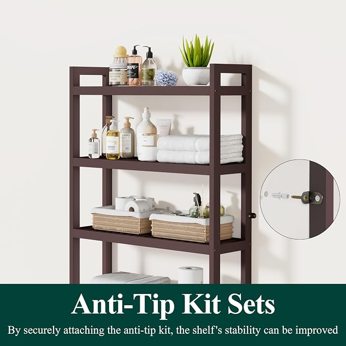 Smiry Bamboo Over The Toilet Storage Cabinet, 4 Tier, Brown - Image 4