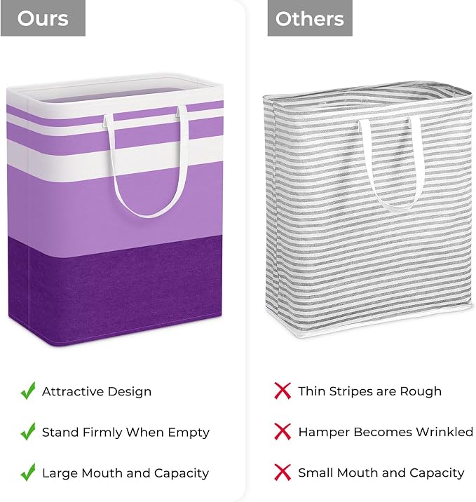 HomeHacks 2 Pack Laundry Baskets, Laundry Hampers Bags (Purple 125Lx2) | Waterproof, Freestanding, Collapsible Clothes Hamper with Reinforced Handles in Laundry Room, Dorm, Bathroom, Bedroom - Image 3