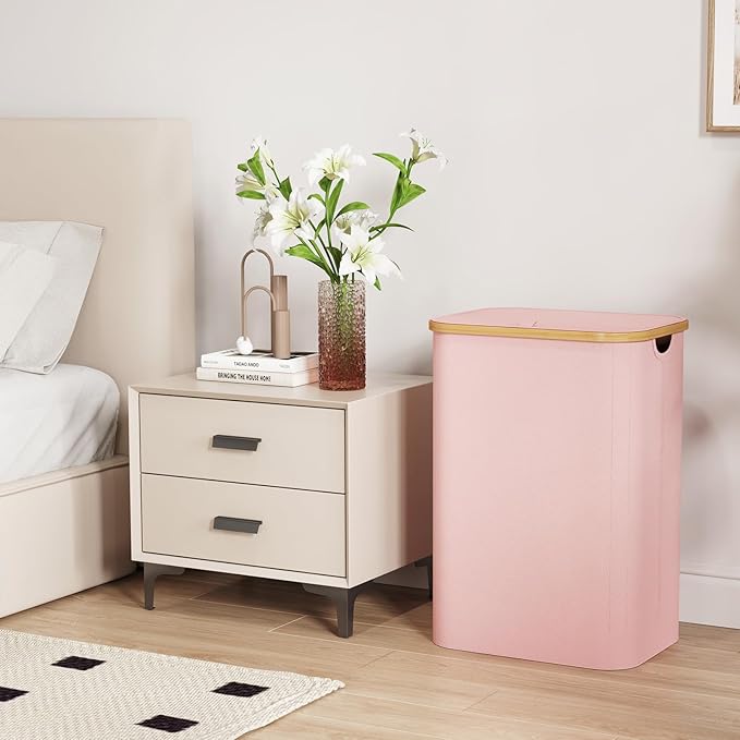 Lifewit 80L Large Laundry Basket with Lid, Removable Bags, Pink - Image 3