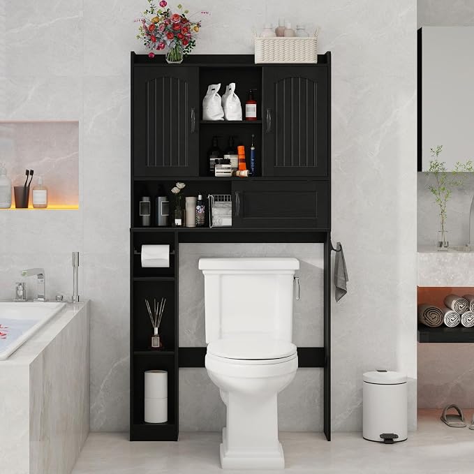Vabches Over The Toilet Cabinet with 2 Barn Doors & Sliding Door, Black - Image 7