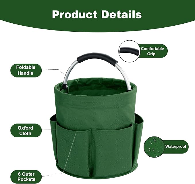 17L Cleaning Caddy with Handle, Cleaning Supplies Organizer, Foldable Storage Basket, Cleaning Supply Caddy, Portable Multi Cleaning Bucket Bag for Home, Garden (Green) - Image 5