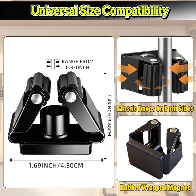2 Pack Magnetic Broom Holder Wall Mounted Anti Slip Rack - Image 8