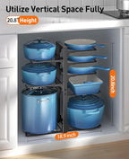 ORDORA Pots and Pans Organizer Under Cabinet 20.8", 8-Tier Adjustable Black - Image 2