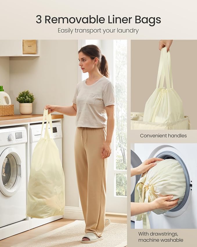 SONGMICS 160L Laundry Hamper, 4-Compartment Laundry Sorter with Lid - Image 5