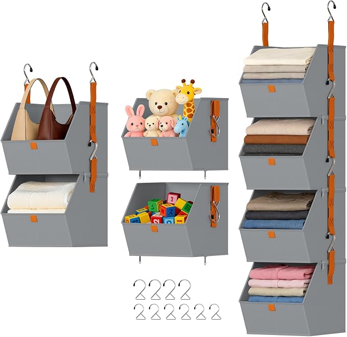 DIMJ 4-Tier Hanging Closet Organizer, Modular Bins for RVs and Small Spaces by DiMJ