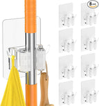 8 PackBroom Holder Wall Mount, New Version Adhesive Mop and Broom Holder Wall Mount, Super Anti-Slip Broom Hanger Mop Organizer Wall Hanging for Bathroom, Kitchen, Laundry Room by Batur