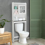 ZenStyle Over The Toilet Cabinet Double Door Wood Bathroom Storage Organizer with Adjustable Shelves, Cubby and Tempered Glass Door (White) by ZenStyle