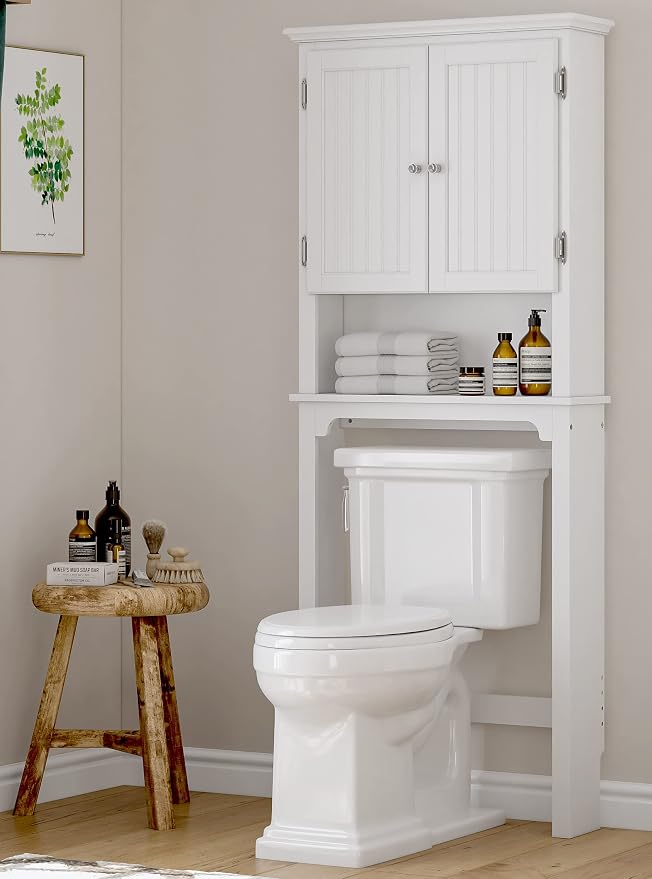 UTEX Over The Toilet Storage Cabinet, White Bathroom Organizer with Doors by UTEX