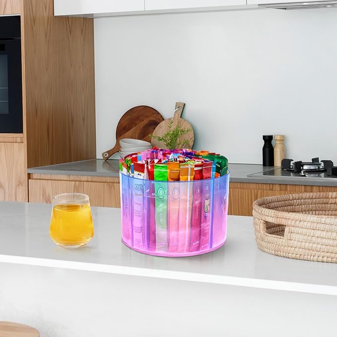 Drink Packet Organizer, Lazy Susan Gradient Drink Mix Organizer, Acrylic Water Drink Packet Holder with 4 Compartments for Cabinet Kitchen Pantry Storage Organization - Image 6