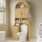 Itaar Arched Over The Toilet Storage Cabinet, 78.7" H Fluted Bathroom Organizer with Reversible Side Cabinet, Adjustable Shelves, Anti-Tipping, Hooks & Paper Holder for Bathroom Laundry Room, Oak by Itaar