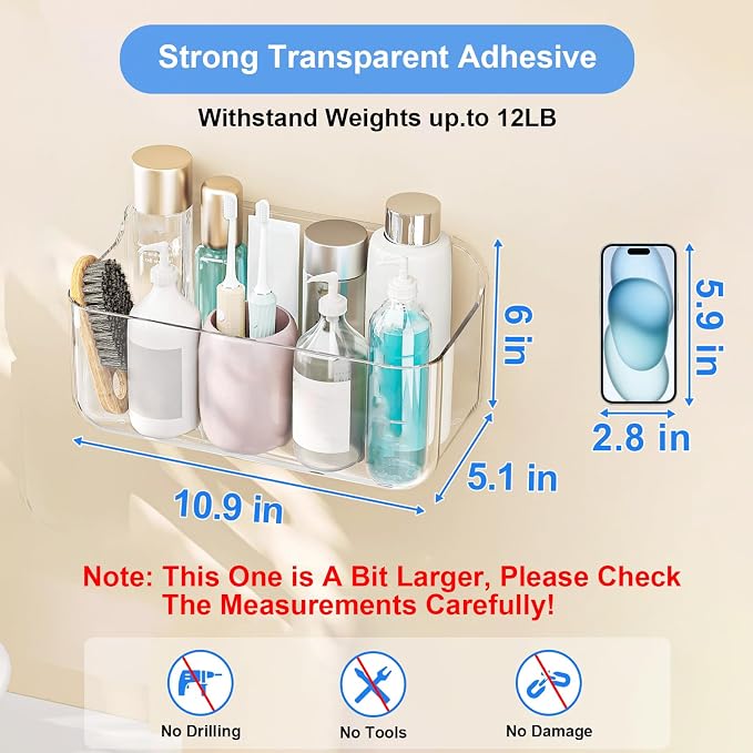 Diesisa Wall Mount Organizer, Large Adhesive Wall Self - Bathroom Shelf - Image 3