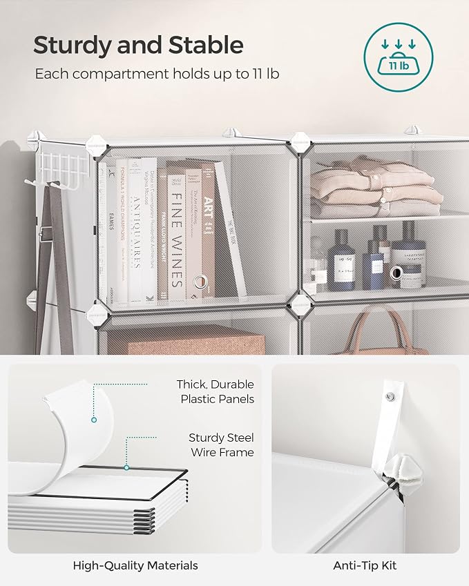 SONGMICS Shoe Rack, 6-Tier with Doors, 24-Pair Storage Cabinet | Shoe Organizer, Steel Frame, Plastic Panel, Bedroom, Entryway, Cloud White and Transparent, DAMION Collection ULPC033W01 - Image 5