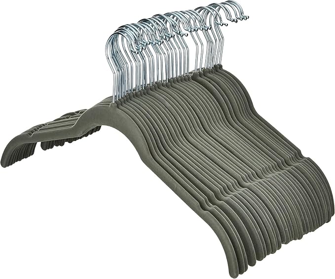 Amazon Basics Space Saving Slim Velvet Non-Slip Clothes Hangers for Closet Organization, Gray/Silver, 150-Pack - Image 3