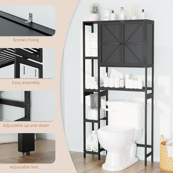 Bamboo Over-the-Toilet Storage Cabinet with Shelves for Small Bathrooms - Image 5
