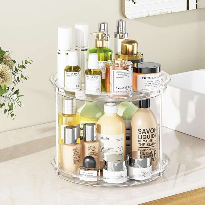 360° Rotating Makeup Organizer Skincare Organizer Countertop Clear - Image 4