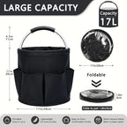 Cleaning Caddy with Handle, 17L Foldable Storage Basket, Heavy Duty 600D Oxford Cloth Organizer, Portable Supply Bag, Multi-Purpose Supplies Caddy for Home, Bathroom, Kitchen, Garden - Black - Image 2