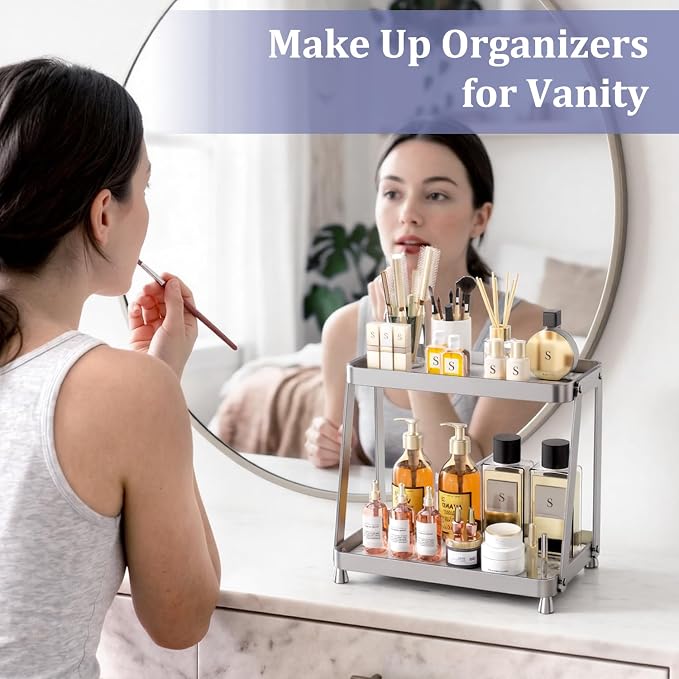 2-Tier Acrylic Bathroom Vanity Organizer, Silver - Image 2