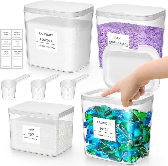 Lifewit Laundry Pods Container with Pop-up Lid, 0.72+0.5 gal, 4 Pcs by Lifewit
