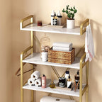Over The Toilet Storage Rack with 3-Tier Shelves, Space Saver Toilet Shelf, Laundry Organizer with Hooks for Over Toilet Storage and Space Saver (White & Gold) - Image 4