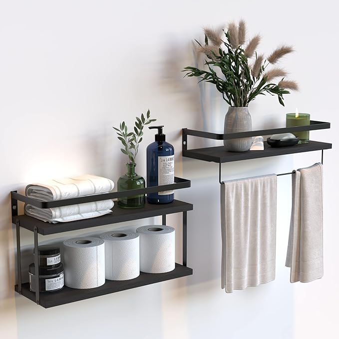 RICHER HOUSE Floating Shelves Bathroom, Wall Mounted Shelf Over Toilet by RicherHouse