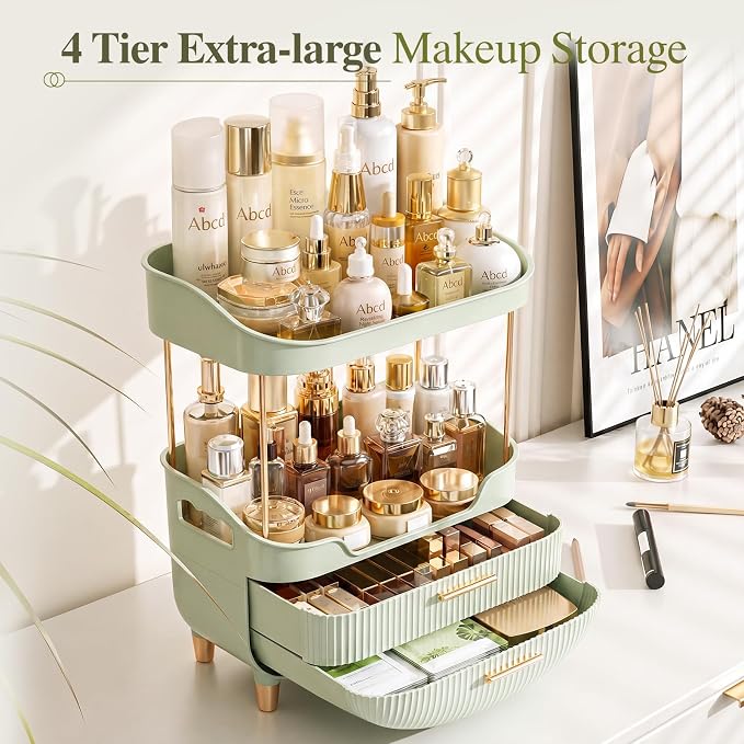 caktraie 4-Tier Makeup Organizer Bathroom Countertop Storage Green - Image 2