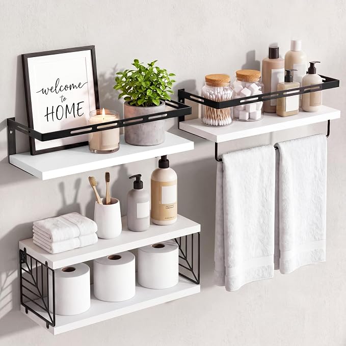 Fixwal Wall Mounted Bathroom Shelves Over Toilet (3+1 White) by Fixwal
