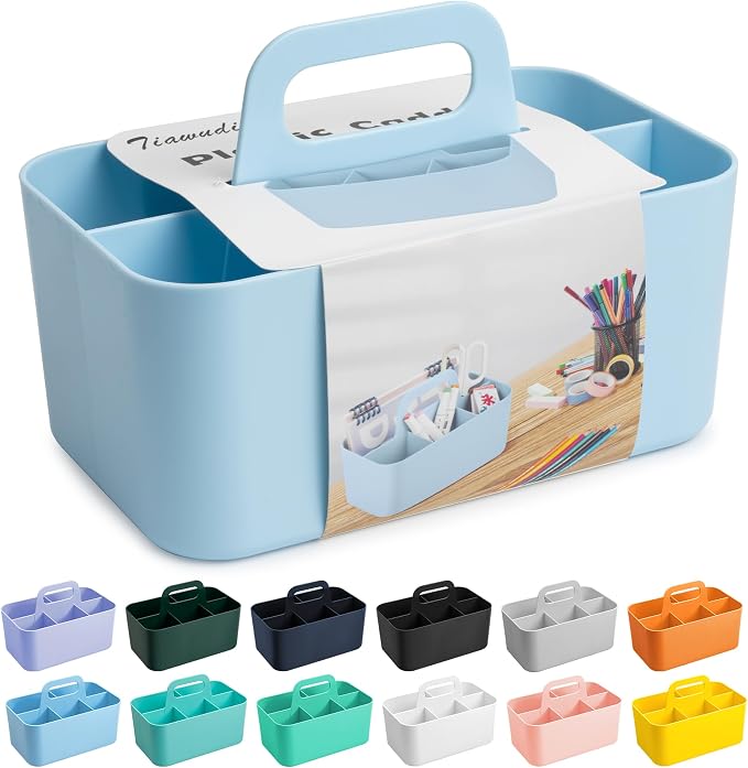 Tiawudi Multipurpose Caddy Organizer, Plastic Caddy with Handle, Stackable Desk Organizer for Stationery, Marker and Pencil, Office Supplies Organizer, Dorm Caddy by Tiawudi